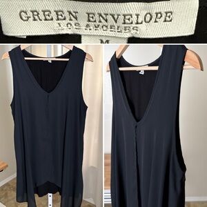Green Envelope Women’s M Tank Top Black Lined Woven Sleeveless Layered